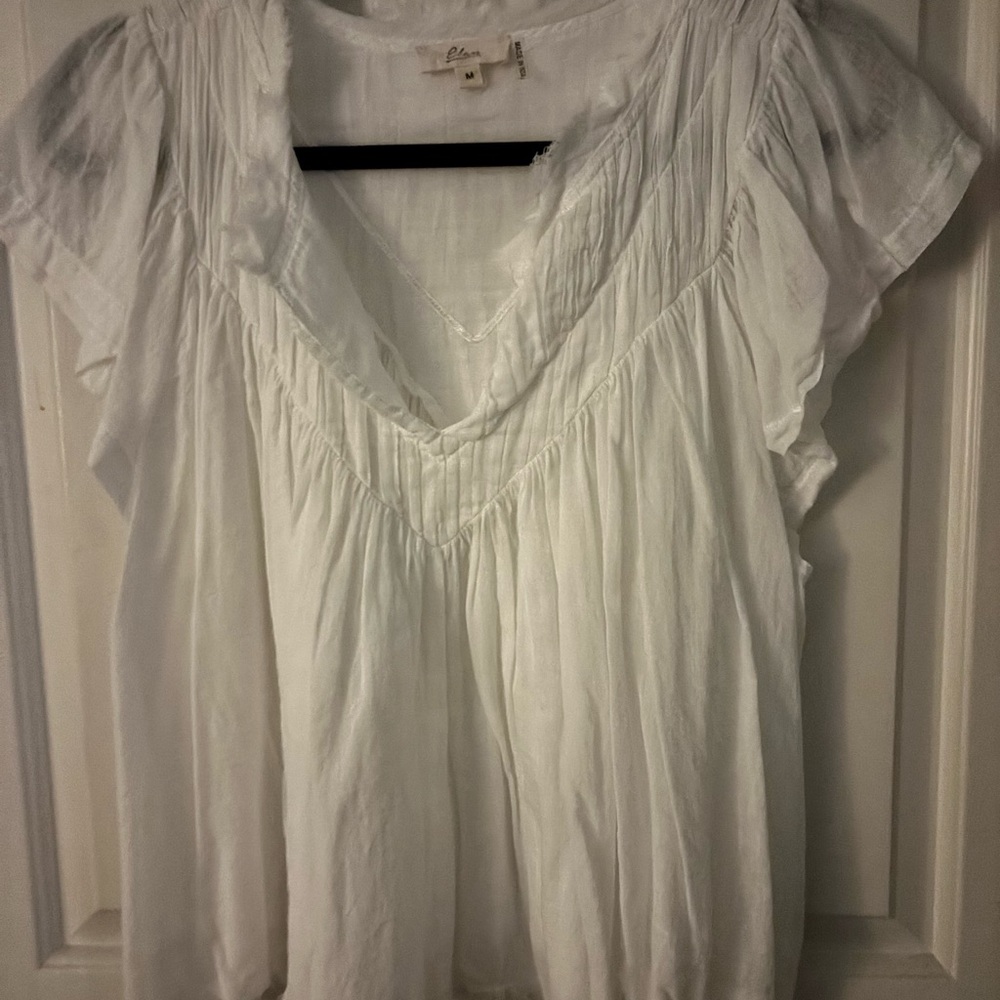 Elan White Ruffled Blouse
